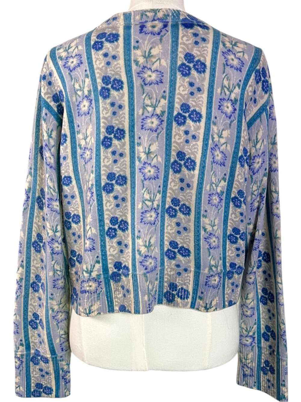 Free People Nocturnal Cashmere Cardi Cardigan Sweater Cottage Blue Floral XL - Picture 11 of 15